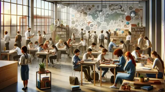 an AI image created for the blog post showing students studying