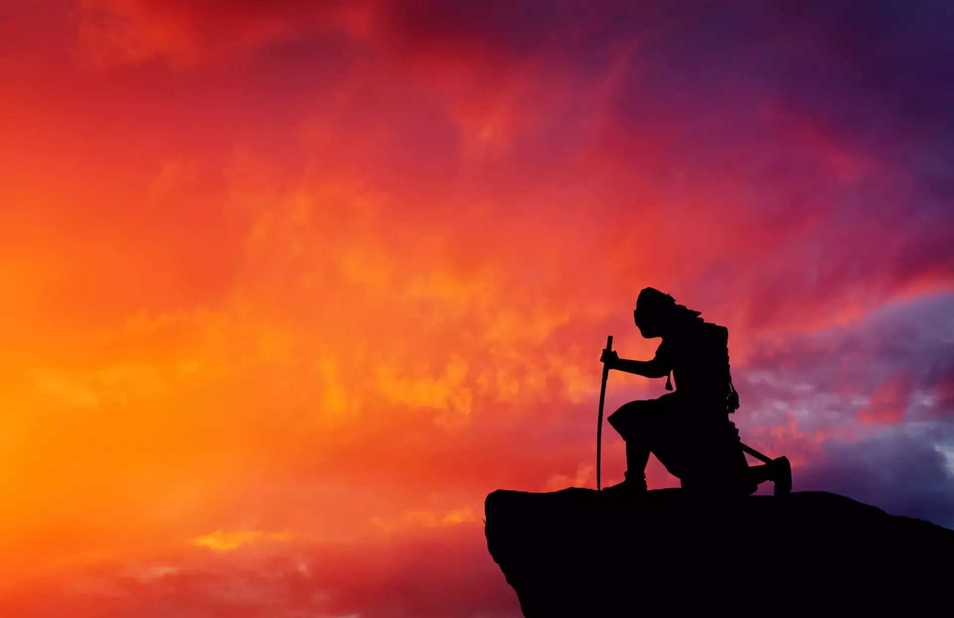 silhouette of samurai at sunset
