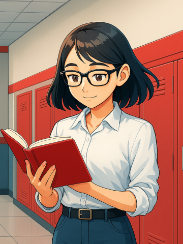 student girl studying book