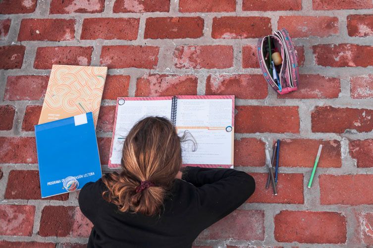 a girl studying