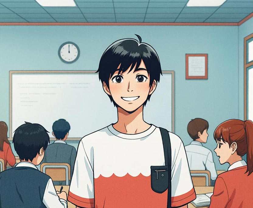 Student standing in classroom