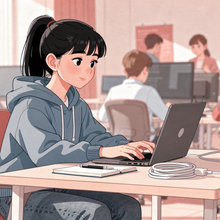 Rose Academies | Anime Student Working Computer Lab